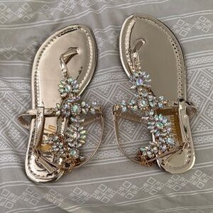 SHEIN Gold Jeweled T-Strap Women’s Sandals